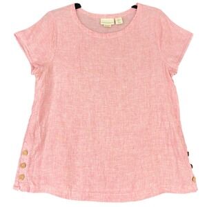 Cynthia Rowley Pink Linen Short Sleeve Shirts Button Side Blouse M Womens
